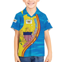 United States Virgin Islands Hawaiian Shirt with Blue Yellow Wave Design and Island Map Bird - Wonder Print Shop