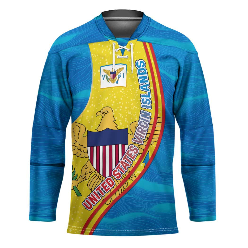 United States Virgin Islands Hockey Jersey with Blue Yellow Wave Design and Island Map Bird - Wonder Print Shop