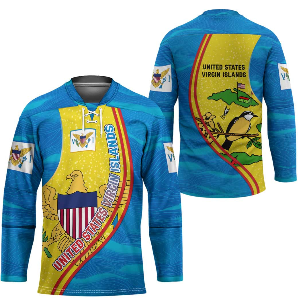 United States Virgin Islands Hockey Jersey with Blue Yellow Wave Design and Island Map Bird - Wonder Print Shop