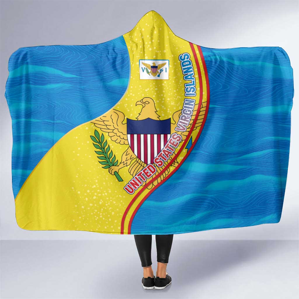 United States Virgin Islands Hooded Blanket with Blue Yellow Wave Design and Island Map Bird - Wonder Print Shop