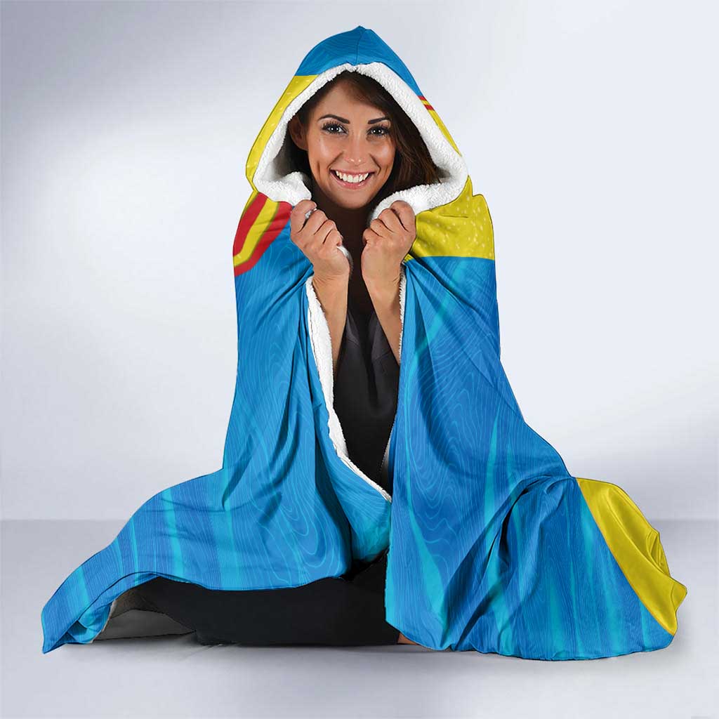 United States Virgin Islands Hooded Blanket with Blue Yellow Wave Design and Island Map Bird - Wonder Print Shop