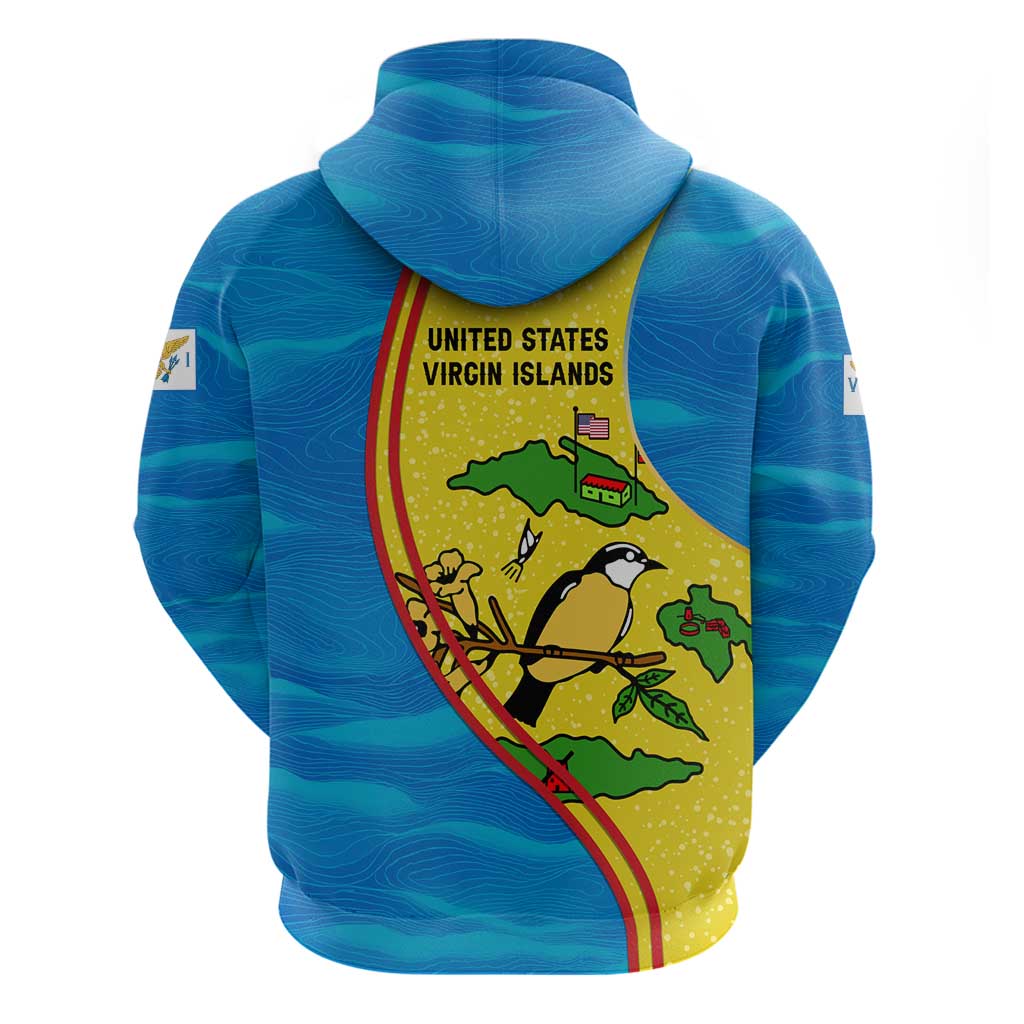United States Virgin Islands Hoodie with Blue Yellow Wave Design and Island Map Bird - Wonder Print Shop