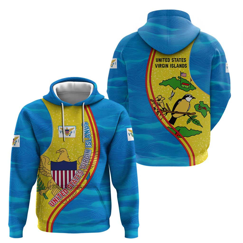 United States Virgin Islands Hoodie with Blue Yellow Wave Design and Island Map Bird - Wonder Print Shop