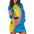 United States Virgin Islands Hoodie Dress with Blue Yellow Wave Design and Island Map Bird - Wonder Print Shop