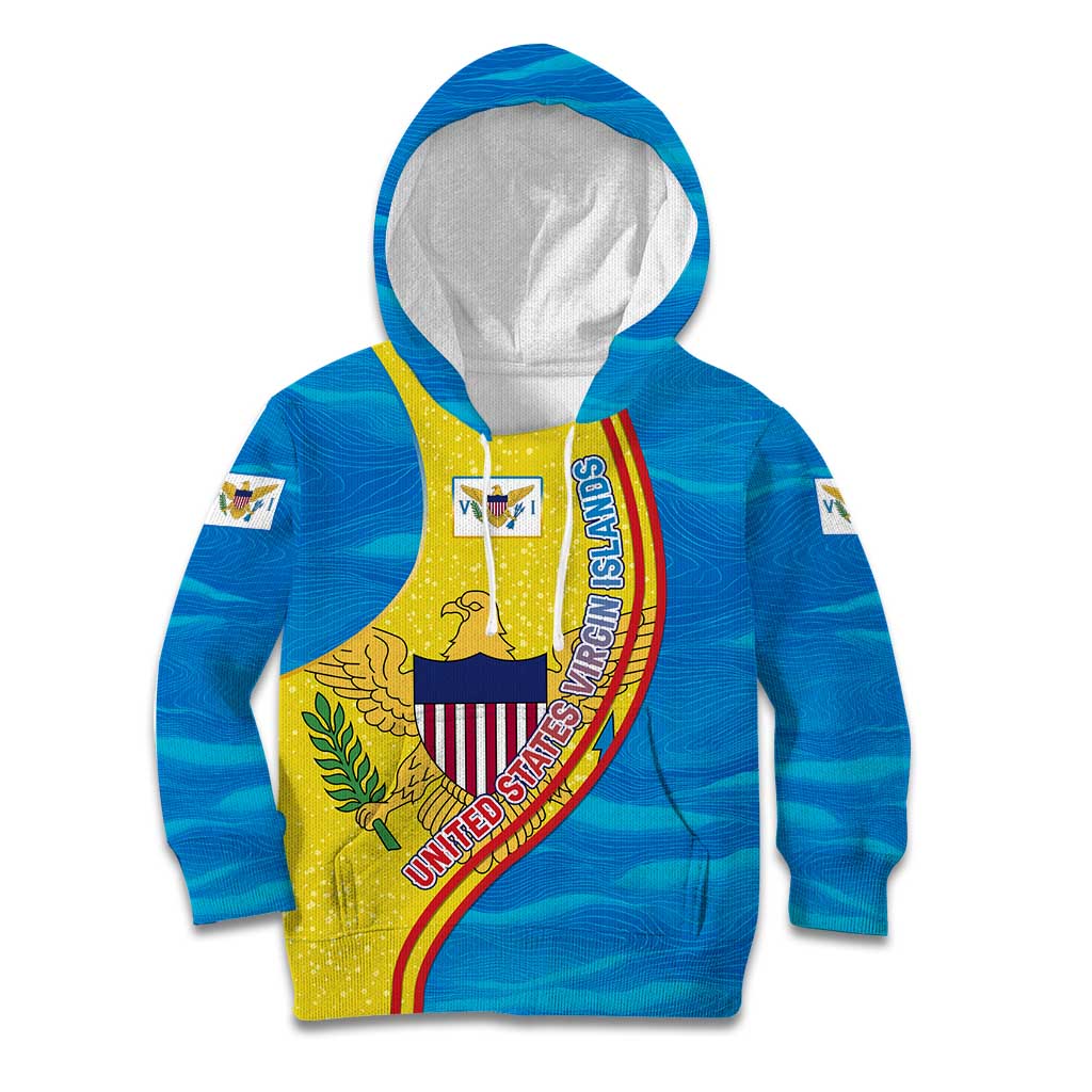 United States Virgin Islands Kid Hoodie with Blue Yellow Wave Design and Island Map Bird - Wonder Print Shop