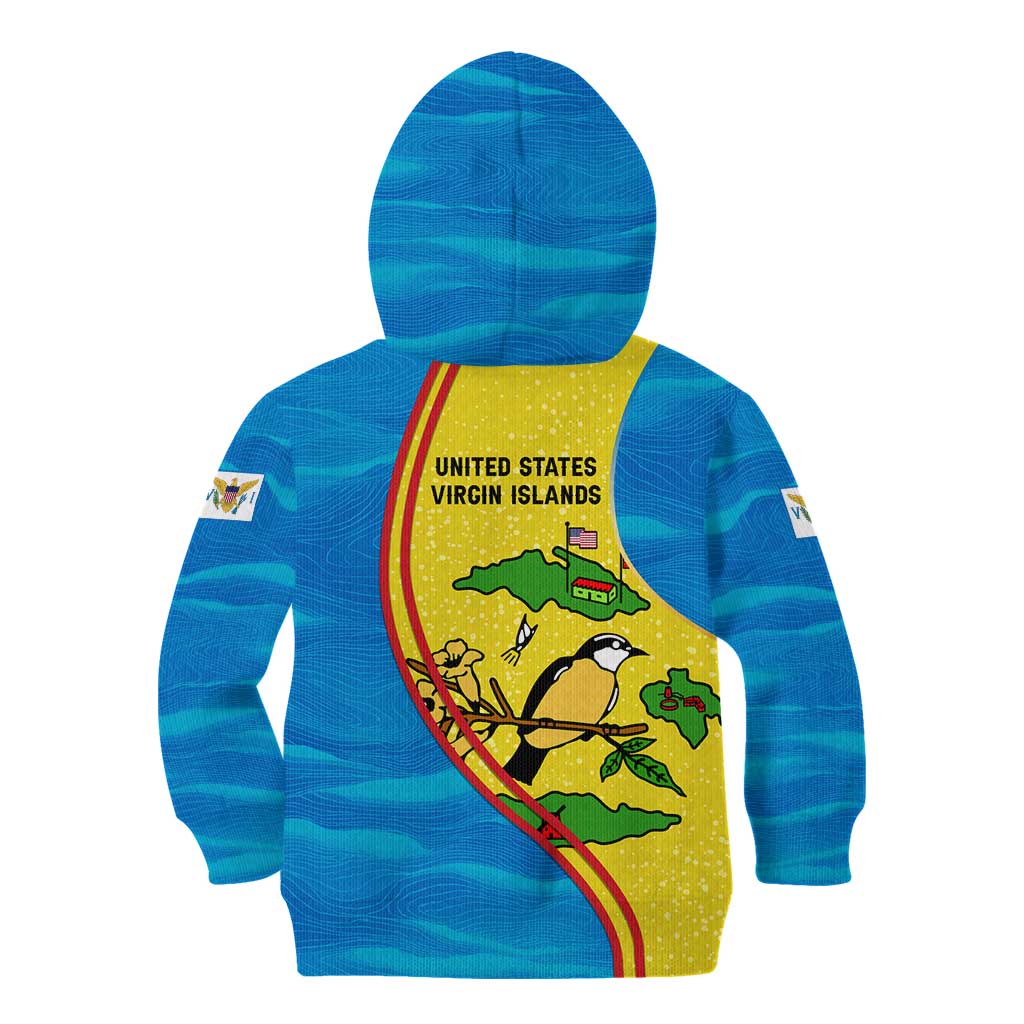United States Virgin Islands Kid Hoodie with Blue Yellow Wave Design and Island Map Bird - Wonder Print Shop