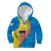United States Virgin Islands Kid Hoodie with Blue Yellow Wave Design and Island Map Bird - Wonder Print Shop