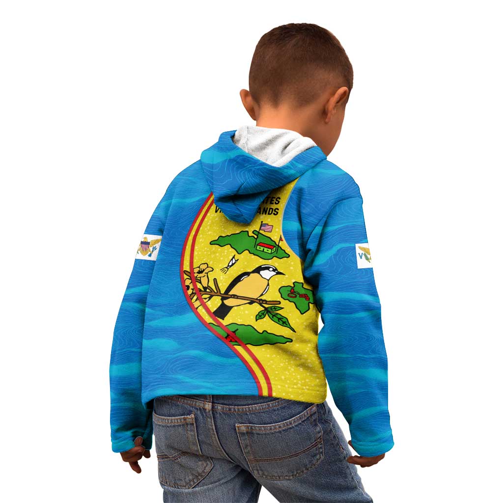 United States Virgin Islands Kid Hoodie with Blue Yellow Wave Design and Island Map Bird - Wonder Print Shop