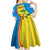 United States Virgin Islands Kid Short Sleeve Dress with Blue Yellow Wave Design and Island Map Bird - Wonder Print Shop
