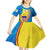 United States Virgin Islands Kid Short Sleeve Dress with Blue Yellow Wave Design and Island Map Bird - Wonder Print Shop
