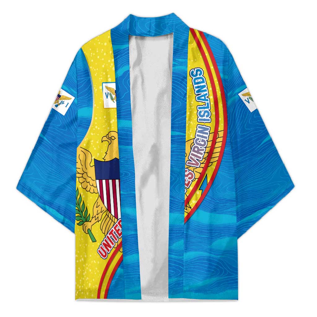 United States Virgin Islands Kimono with Blue Yellow Wave Design and Island Map Bird - Wonder Print Shop