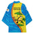 United States Virgin Islands Kimono with Blue Yellow Wave Design and Island Map Bird - Wonder Print Shop