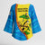 United States Virgin Islands Kimono Sleeve Blouse with Blue Yellow Wave Design and Island Map Bird - Wonder Print Shop