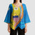 United States Virgin Islands Kimono Sleeve Blouse with Blue Yellow Wave Design and Island Map Bird - Wonder Print Shop