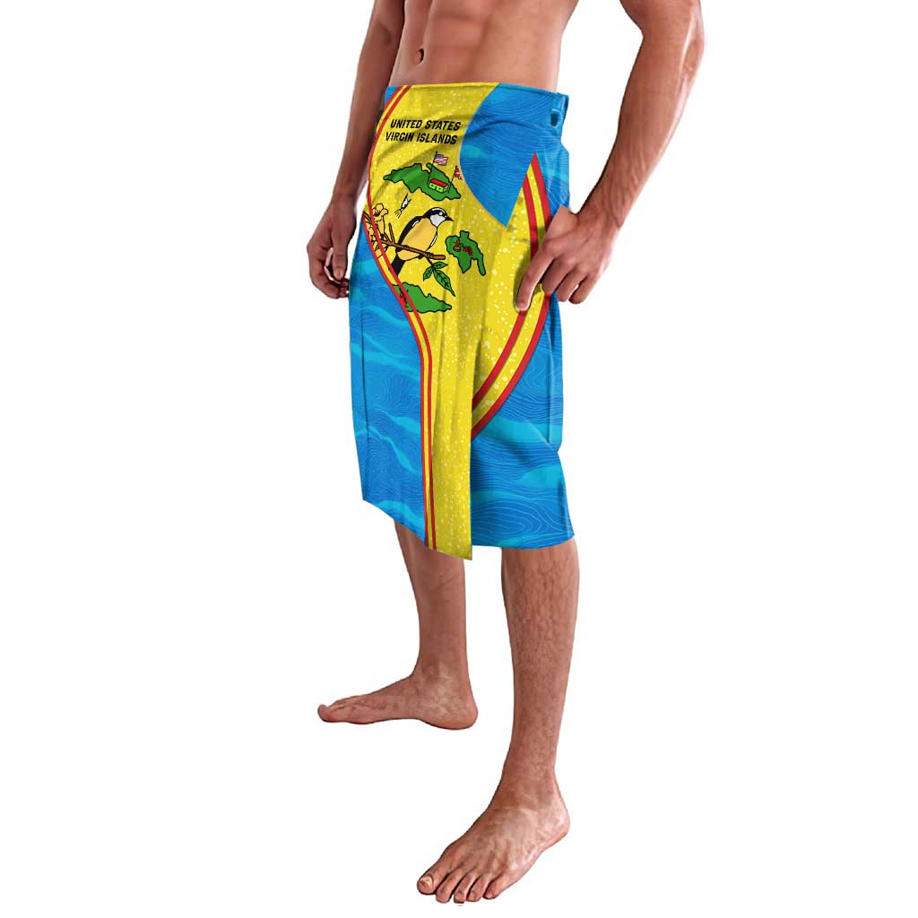 United States Virgin Islands Lavalava with Blue Yellow Wave Design and Island Map Bird - Wonder Print Shop