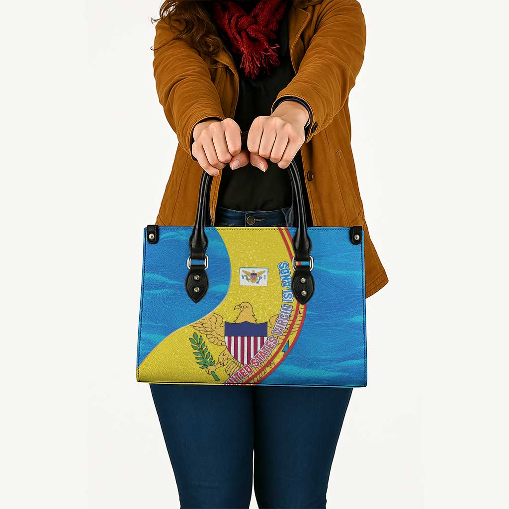 United States Virgin Islands Leather Bag with Blue Yellow Wave Design and Island Map Bird - Wonder Print Shop