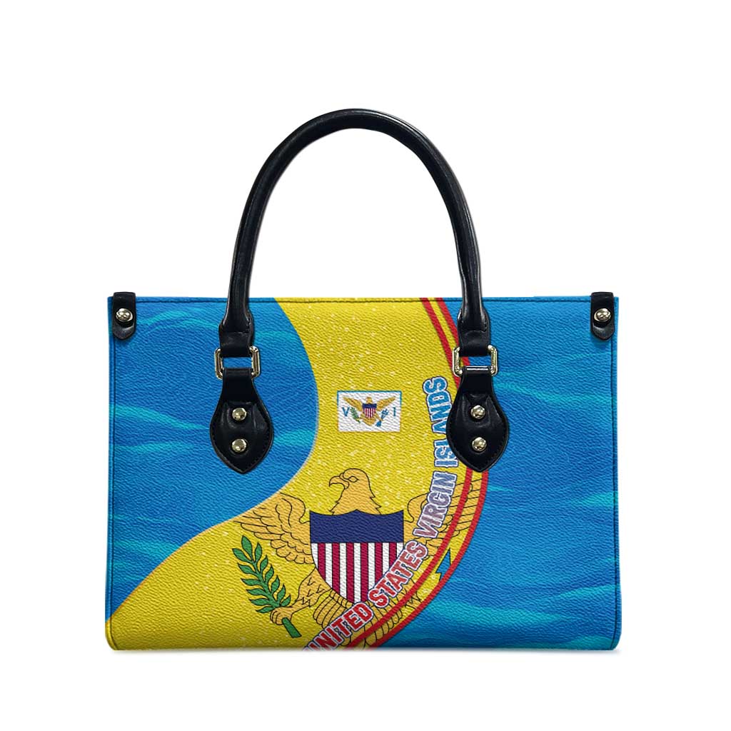 United States Virgin Islands Leather Bag with Blue Yellow Wave Design and Island Map Bird - Wonder Print Shop