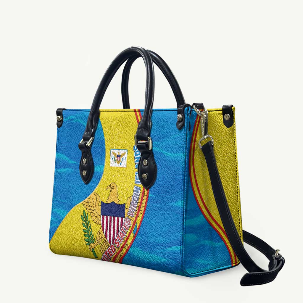 United States Virgin Islands Leather Bag with Blue Yellow Wave Design and Island Map Bird - Wonder Print Shop