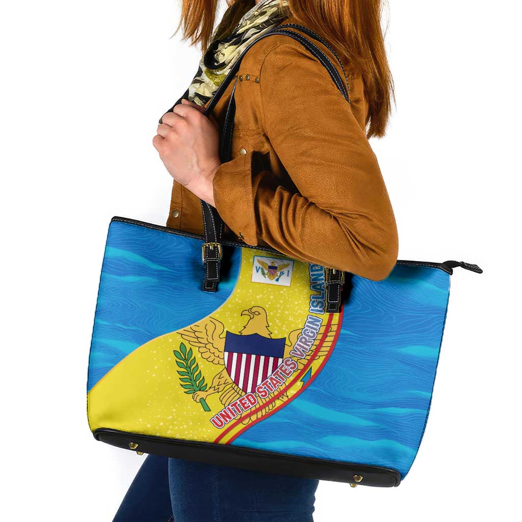United States Virgin Islands Leather Tote Bag with Blue Yellow Wave Design and Island Map Bird - Wonder Print Shop