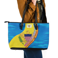 United States Virgin Islands Leather Tote Bag with Blue Yellow Wave Design and Island Map Bird - Wonder Print Shop