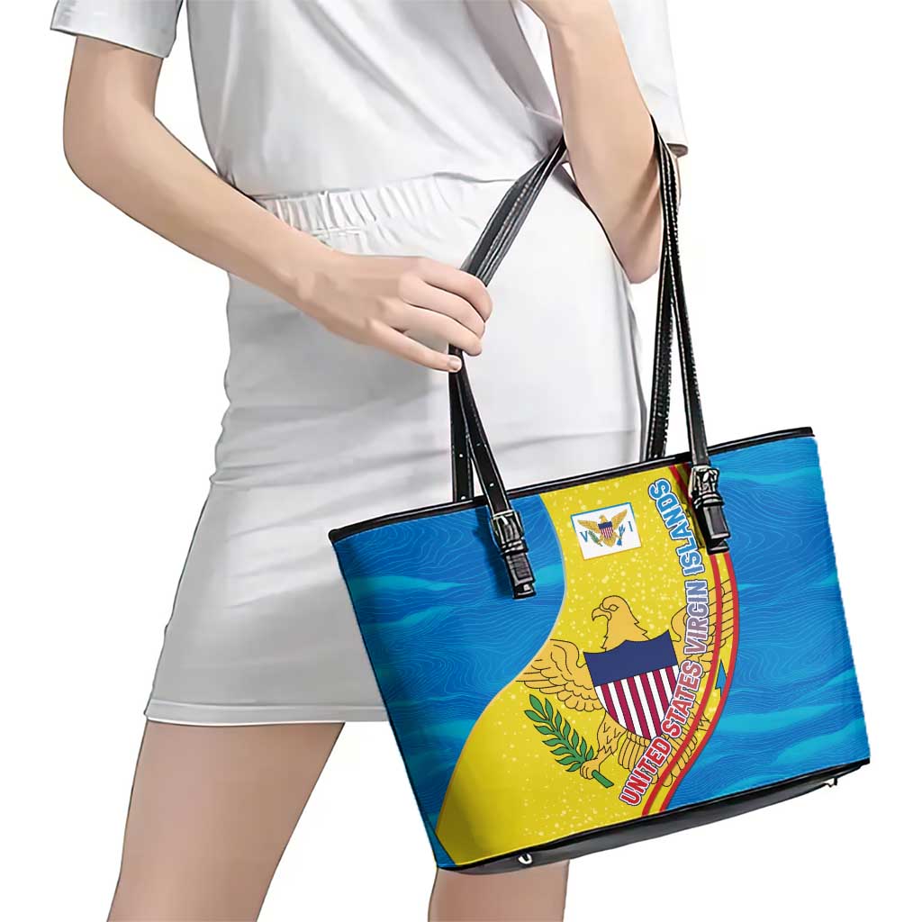 United States Virgin Islands Leather Tote Bag with Blue Yellow Wave Design and Island Map Bird - Wonder Print Shop