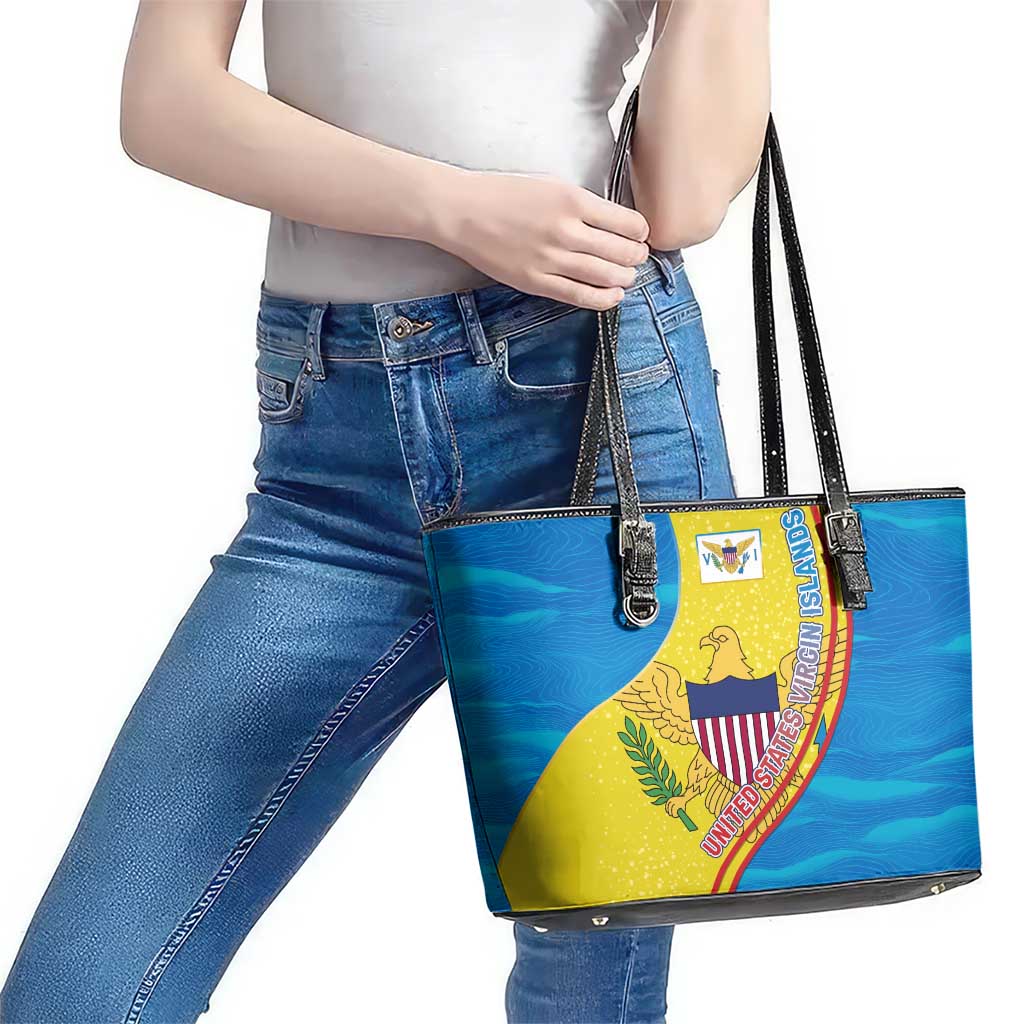 United States Virgin Islands Leather Tote Bag with Blue Yellow Wave Design and Island Map Bird - Wonder Print Shop