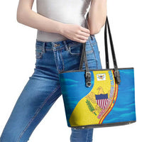 United States Virgin Islands Leather Tote Bag with Blue Yellow Wave Design and Island Map Bird - Wonder Print Shop