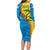 United States Virgin Islands Long Sleeve Bodycon Dress with Blue Yellow Wave Design and Island Map Bird - Wonder Print Shop