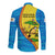 United States Virgin Islands Long Sleeve Button Shirt with Blue Yellow Wave Design and Island Map Bird - Wonder Print Shop