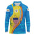 United States Virgin Islands Long Sleeve Polo Shirt with Blue Yellow Wave Design and Island Map Bird - Wonder Print Shop