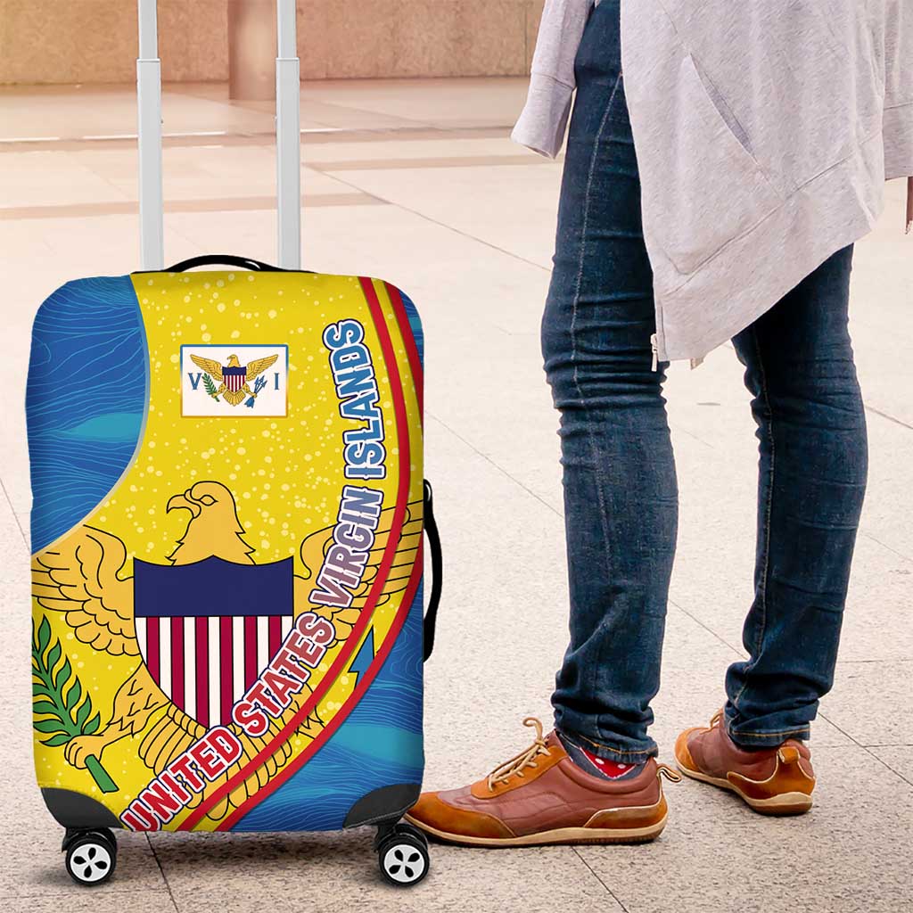 United States Virgin Islands Luggage Cover with Blue Yellow Wave Design and Island Map Bird - Wonder Print Shop