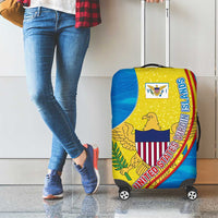 United States Virgin Islands Luggage Cover with Blue Yellow Wave Design and Island Map Bird - Wonder Print Shop