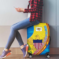 United States Virgin Islands Luggage Cover with Blue Yellow Wave Design and Island Map Bird - Wonder Print Shop