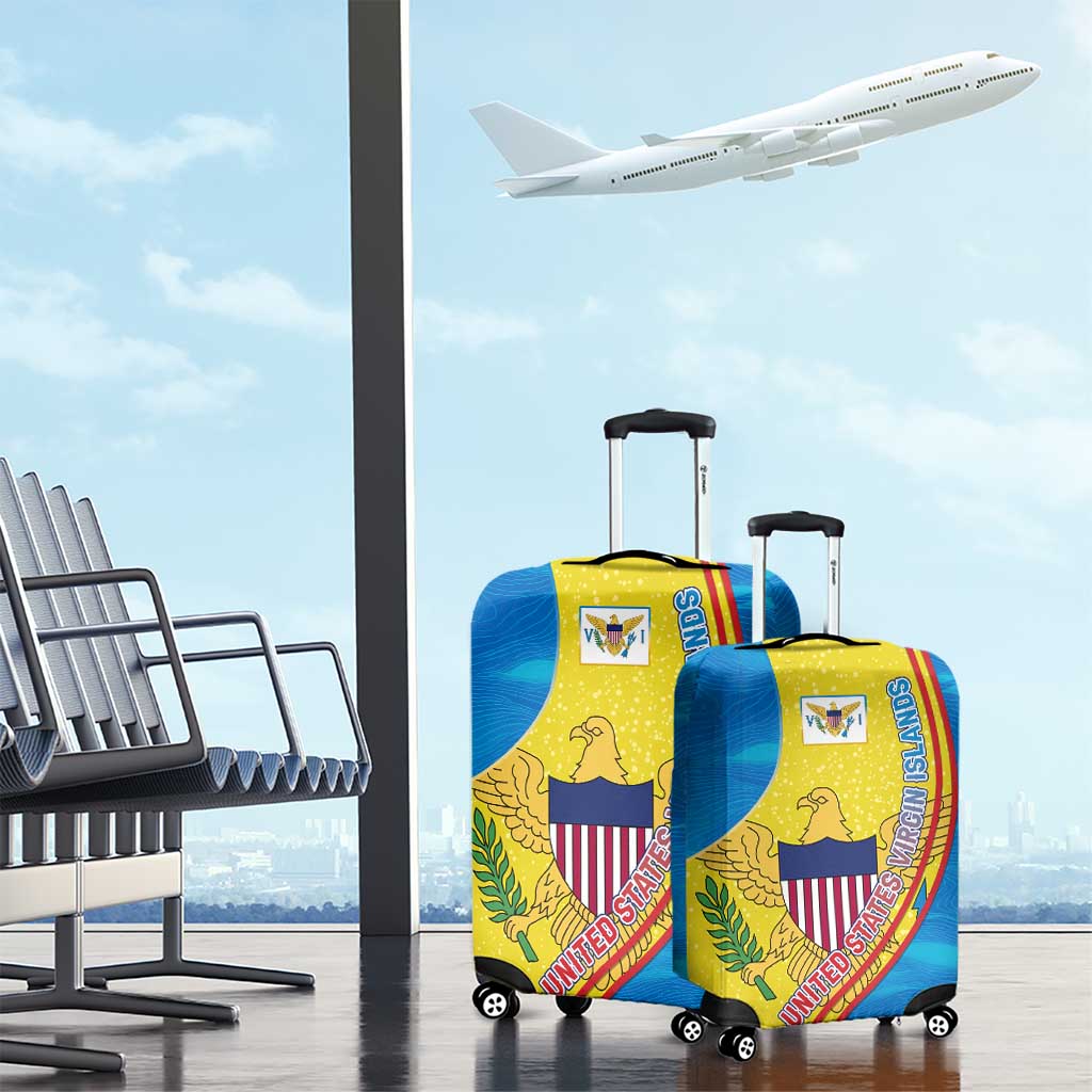 United States Virgin Islands Luggage Cover with Blue Yellow Wave Design and Island Map Bird - Wonder Print Shop