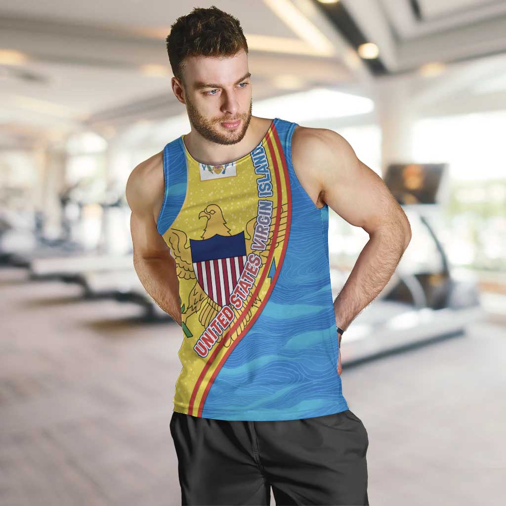 United States Virgin Islands Men Tank Top with Blue Yellow Wave Design and Island Map Bird - Wonder Print Shop