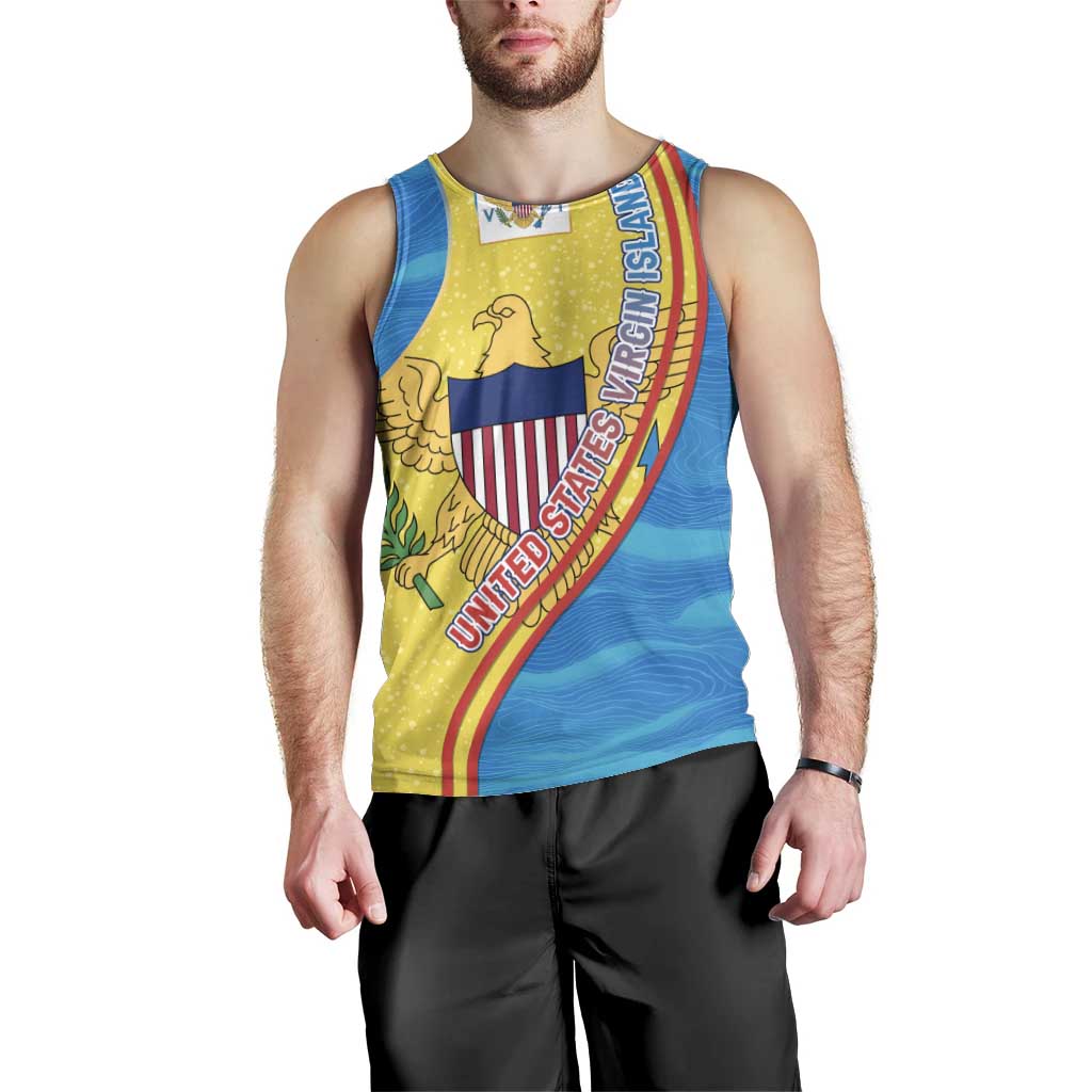 United States Virgin Islands Men Tank Top with Blue Yellow Wave Design and Island Map Bird - Wonder Print Shop