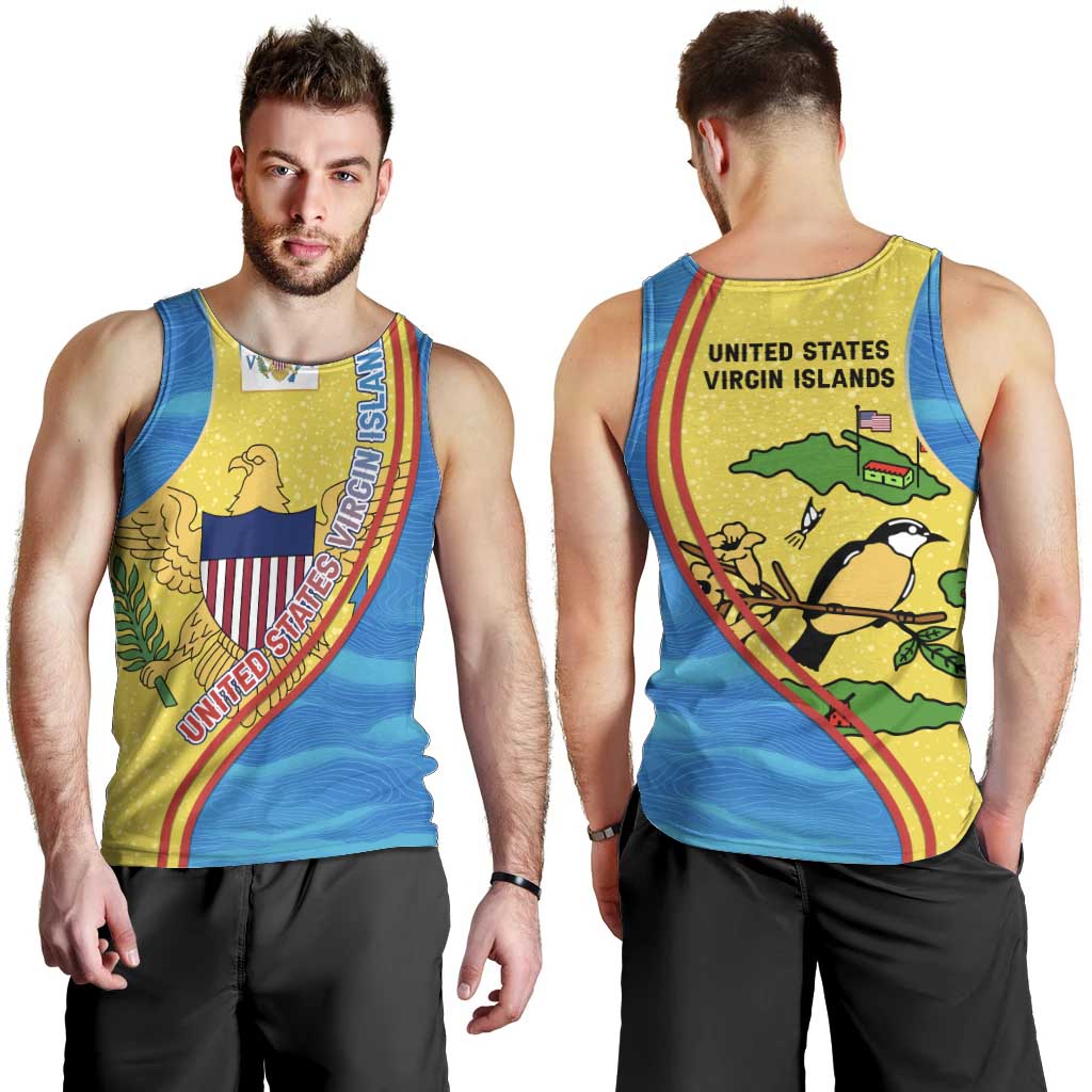 United States Virgin Islands Men Tank Top with Blue Yellow Wave Design and Island Map Bird - Wonder Print Shop