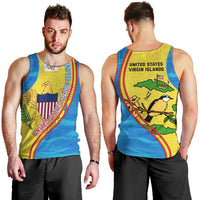 United States Virgin Islands Men Tank Top with Blue Yellow Wave Design and Island Map Bird - Wonder Print Shop