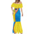 United States Virgin Islands Mermaid Dress with Blue Yellow Wave Design and Island Map Bird - Wonder Print Shop