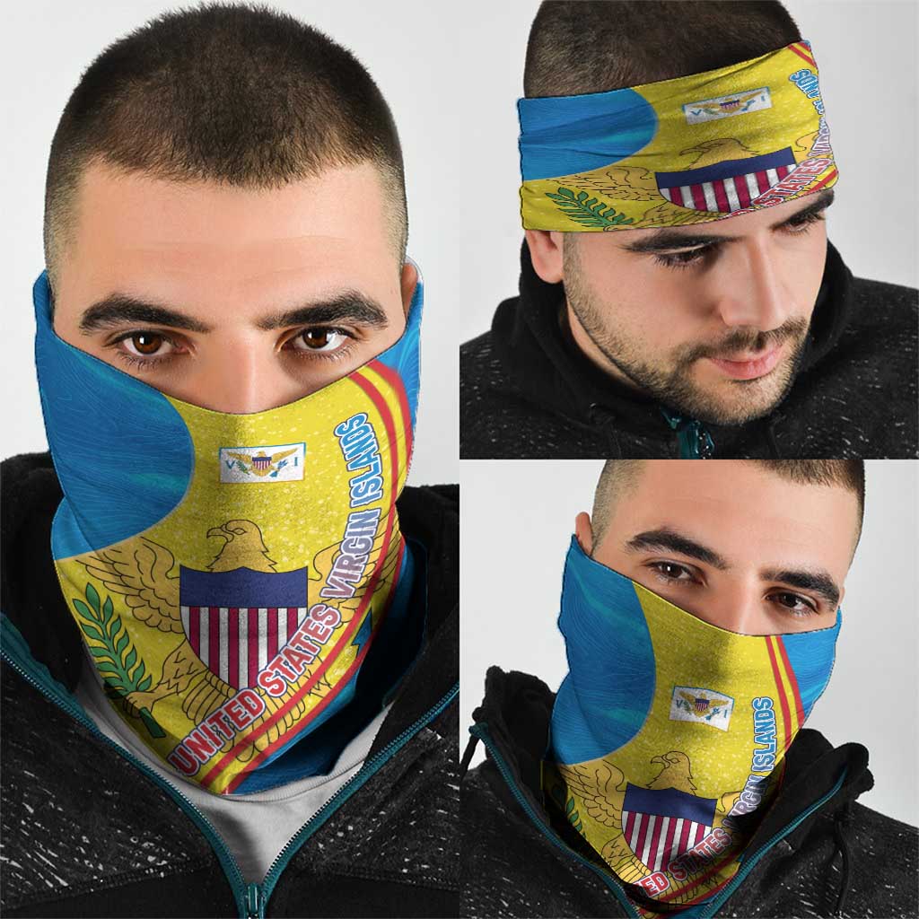 United States Virgin Islands Neck Gaiter with Blue Yellow Wave Design and Island Map Bird - Wonder Print Shop