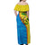 United States Virgin Islands Off Shoulder Maxi Dress with Blue Yellow Wave Design and Island Map Bird - Wonder Print Shop