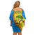 United States Virgin Islands Off Shoulder Short Dress with Blue Yellow Wave Design and Island Map Bird - Wonder Print Shop