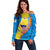 United States Virgin Islands Off Shoulder Sweater with Blue Yellow Wave Design and Island Map Bird - Wonder Print Shop