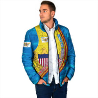 United States Virgin Islands Padded Jacket with Blue Yellow Wave Design and Island Map Bird - Wonder Print Shop
