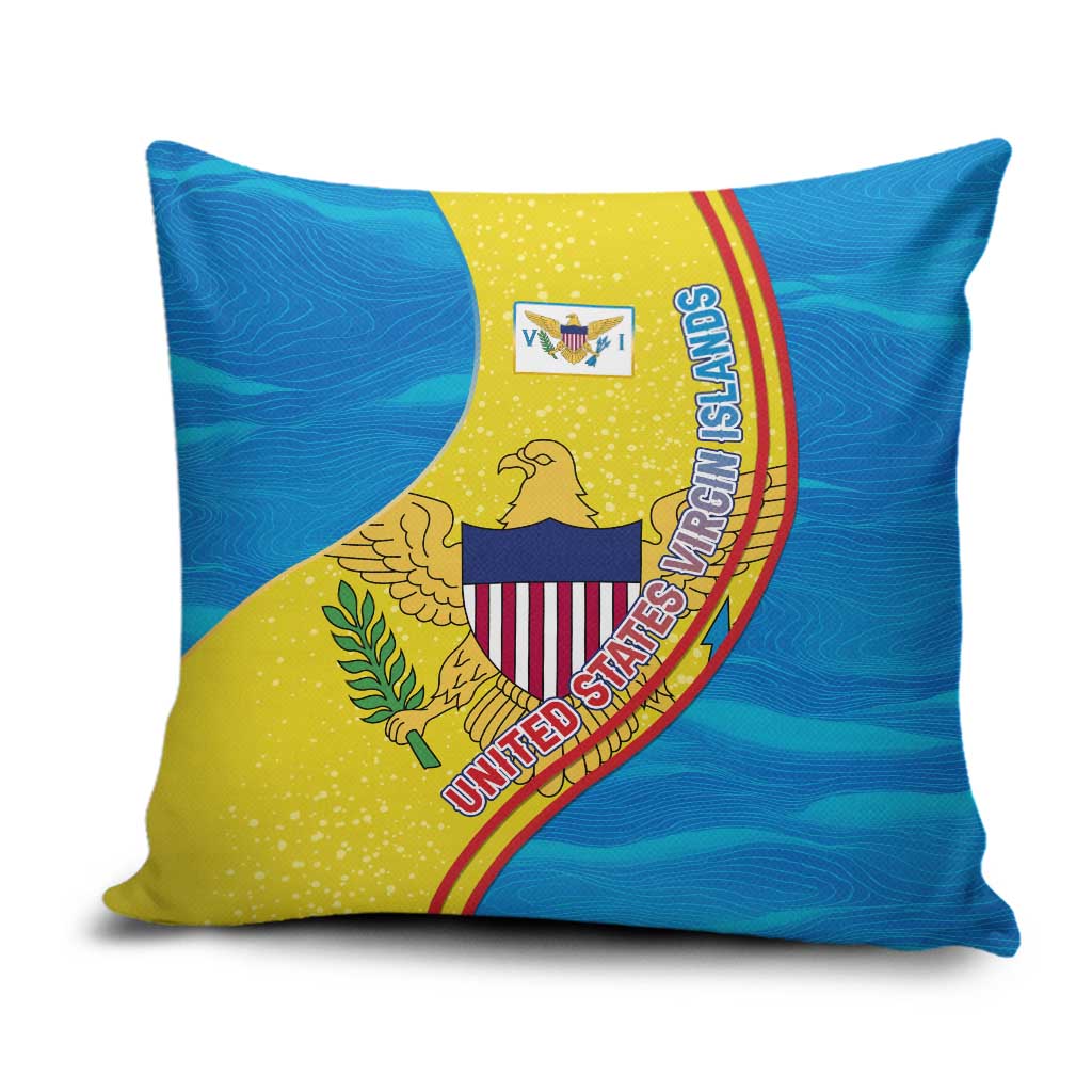 United States Virgin Islands Pillow Cover with Blue Yellow Wave Design and Island Map Bird - Wonder Print Shop