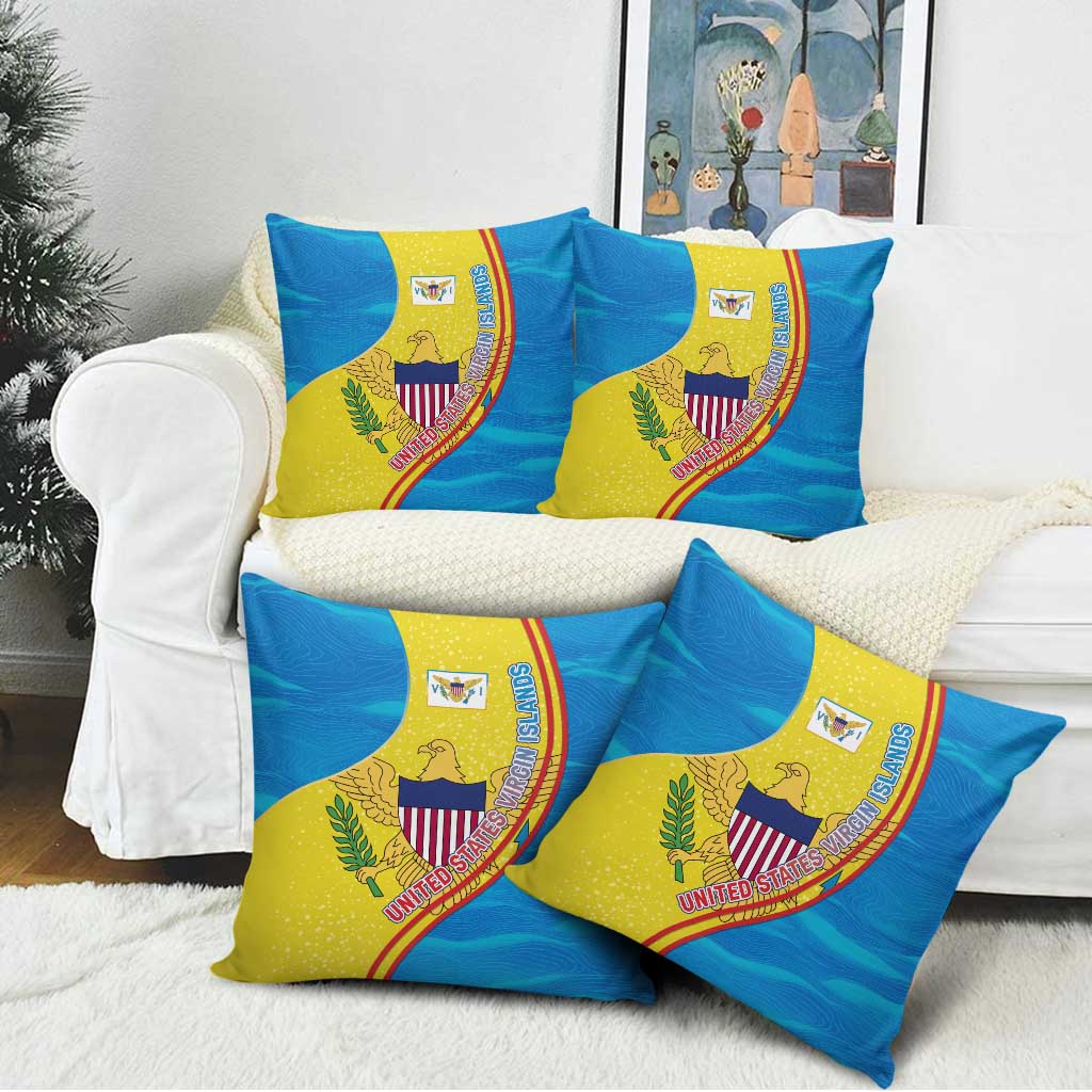 United States Virgin Islands Pillow Cover with Blue Yellow Wave Design and Island Map Bird - Wonder Print Shop