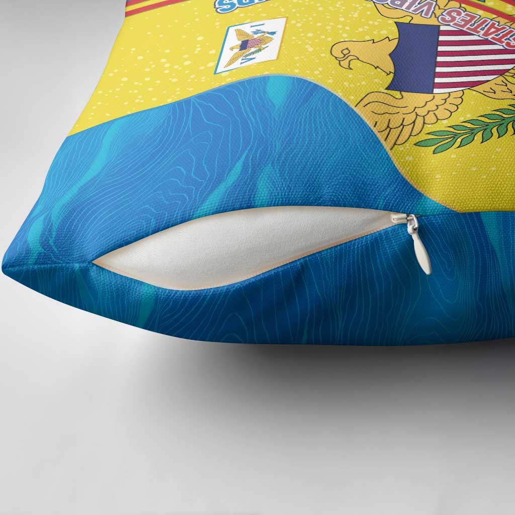 United States Virgin Islands Pillow Cover with Blue Yellow Wave Design and Island Map Bird - Wonder Print Shop