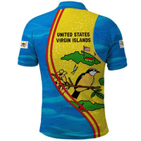 United States Virgin Islands Polo Shirt with Blue Yellow Wave Design and Island Map Bird - Wonder Print Shop