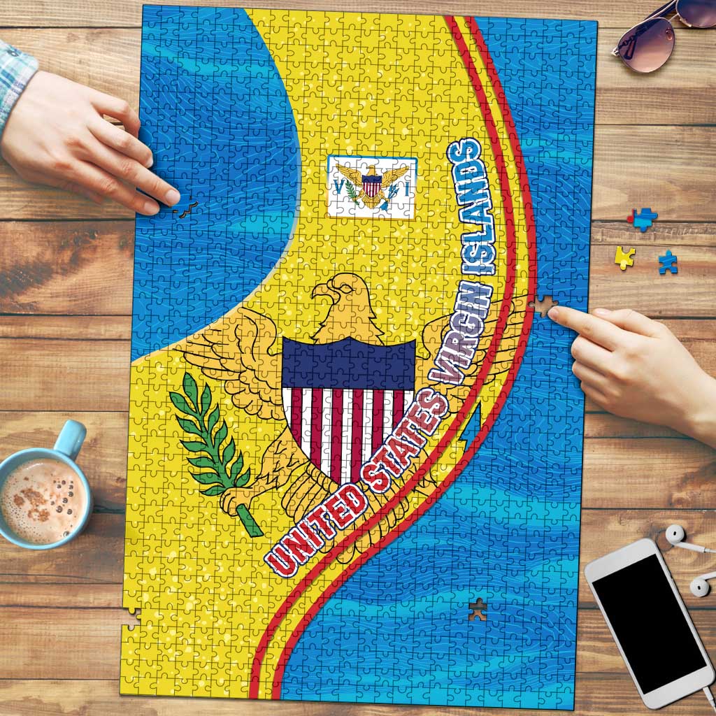 United States Virgin Islands Puzzle with Blue Yellow Wave Design and Island Map Bird - Wonder Print Shop