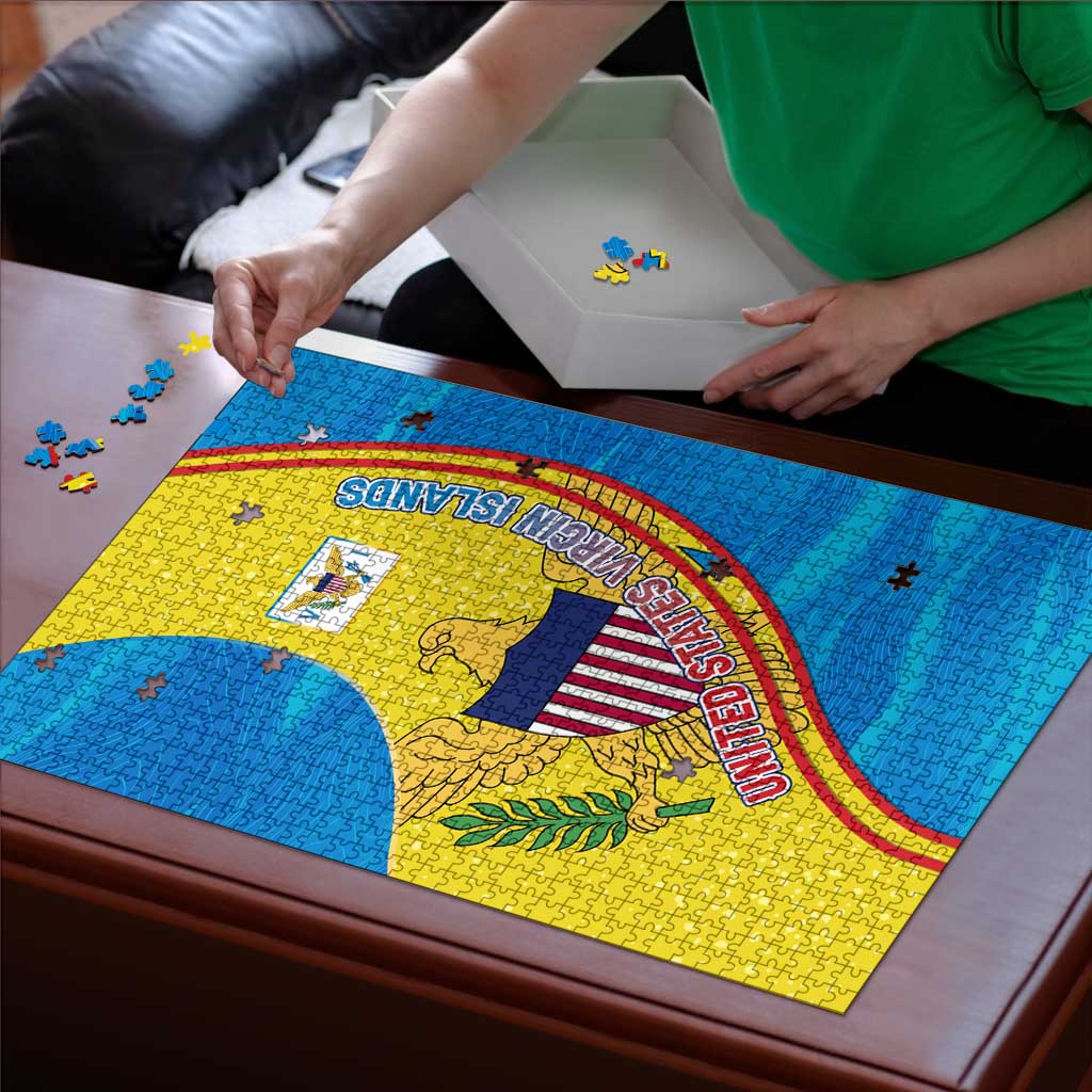 United States Virgin Islands Puzzle with Blue Yellow Wave Design and Island Map Bird - Wonder Print Shop
